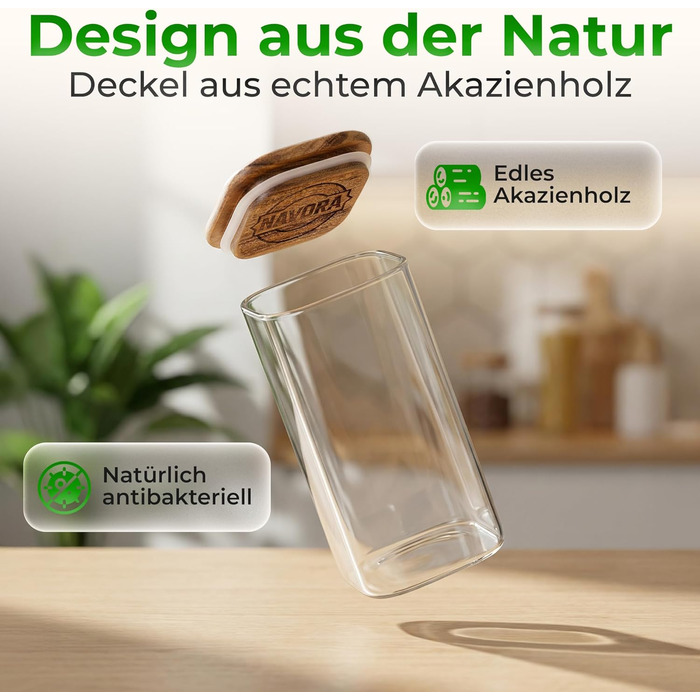 Банки для зберігання з кришками з акації квадратні/прямокутні скляні банки для зберігання герметичні та штабельовані кухонні контейнери для зберігання 6x800 мл