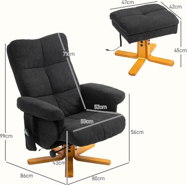 Масажне крісло HOMCOM з підставкою для ніг, місцем для зберігання речей, поворотним на 360 електричним кріслом-реклайнером з функцією відкидання, кріслом для телевізора з бічною кишенею та пультом дистанційного керування для вітальні, штучна шкіра, чорний