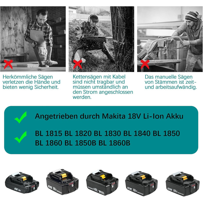 Акумуляторна міні-бензопила для акумулятора Makita 18V, 6-дюймова акумуляторна бензопила із запобіжним замком, змінний ланцюг для обрізки дерев різання деревини ремонту будинку (без акумулятора)