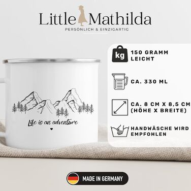Емальована кружка &quotМаленька Матильда&quot з персоналізованою цитатою або приказкою, емальована кружка, подарунки для каравану для кемперів, емальована кружка, бляшана кружка для кемпінгу, аксесуари для каравану, прикраса для гір (життя - це пригода)