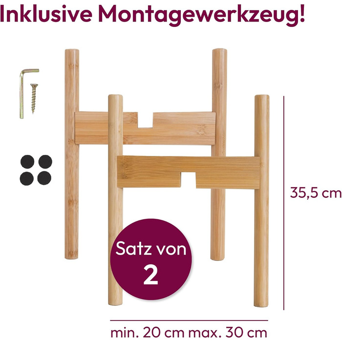 Підставка для рослин Gadgy - Набір із 2 бамбукових підставок для квітів - Регульовані квіткові табурети для горщиків діаметром до 30,5 см - Підставка для квіткових горщиків, висота 35,5 см - Підставка для рослин на бамбукових ніжках.