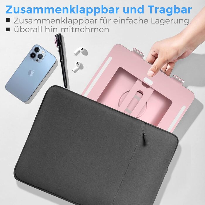 Підставка для ноутбука Epherie з поворотним круглим основанням на 360, регульована по висоті, ергономічна, з вентиляцією, алюмінієва, складна та стійка, рожевого кольору