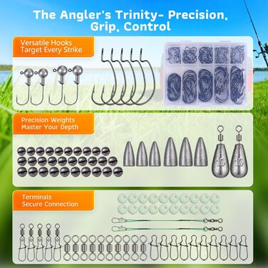 Рибальський набір, ящик для снастей на 314 предметів, ящик для наживки з 3 полицями, стартовий рибальський набір із затискачами для губ, пристрій для зняття гачків, приманки для форелі, приманки для окуня, свинцеві вантажі, гачки, рибальські плоскогубці, 