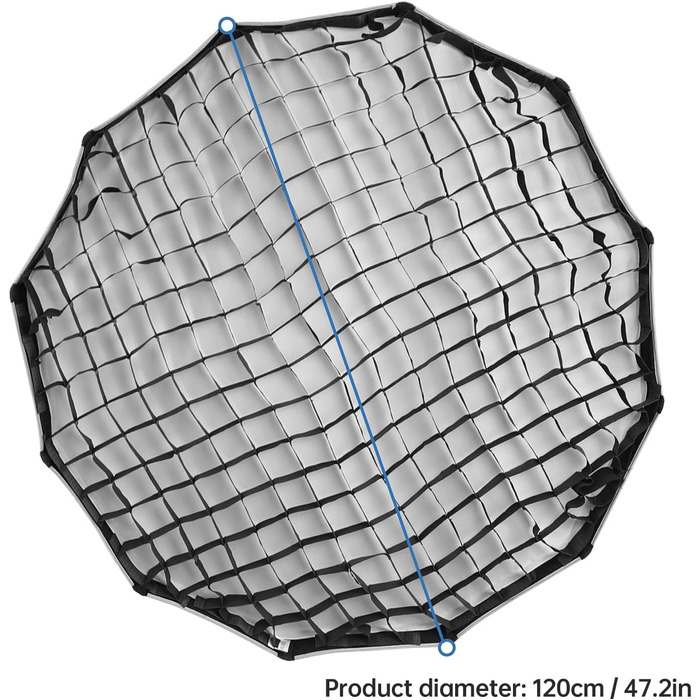 См/47 дюймів Швидкознімний параболічний софтбокс Складний софтбокс з кріпленням Боуен Стільникова решітка для фотостудії Фотографія Портрет Пряма трансляція 120 см Чорний і сріблястий колір, 120