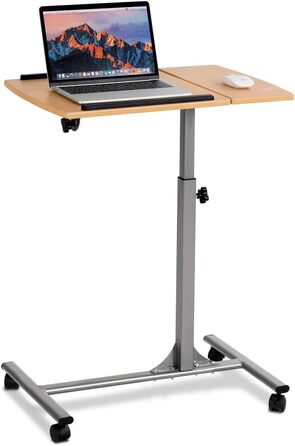 Приліжковий столик GIANTEX з колесами, регульований по висоті та нахилу стіл для догляду, стіл для ноутбука на колесах/столик для ноутбуків з 2 упорами, приліжковий столик для ліжок для догляду, з підставкою для миші, 64 x 45 x 71-93 см (натуральний)