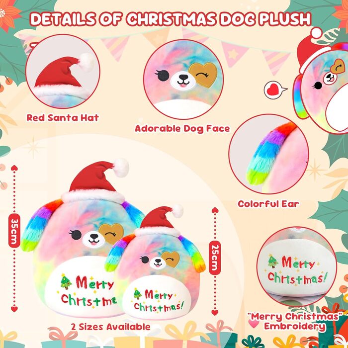 Веселого Різдва м&39яка іграшка 10&39 Різдвяна райдужна собака м&39які іграшки милі плюшеві подушки плюшеві для дітей дівчинка хлопчик 25 см різдвяний собака 25 см