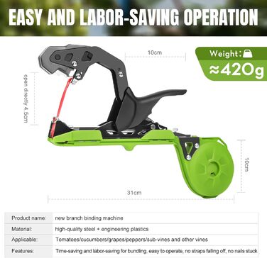 Плоскогубці для обв&39язування рослин, машина для обв&39язування рослин 420 г, машина для обв&39язування рослин з 10 000 скобами та 20 рулонами зеленої клейкої стрічки SJ-B13G