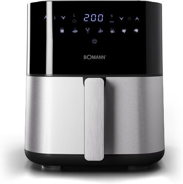 Фритюрниця Bomann XXL - фритюрниця 5 л Гаряче повітря для знежиреного смаження Мультипіч з нержавіючої сталі з цифровим сенсорним екраном Потік повітря на 360 Фритюрниця з 8 програмами FR 6069 H CB Чорний/Нержавіюча сталь *Модель 2024*