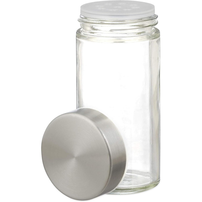 Карусель для спецій Relaxdays з 12 банками для спецій, обертається на 360, нержавіюча сталь, скло, ВxГ 22 x 19 см, квадратна підставка для спецій, срібляста, 10032729