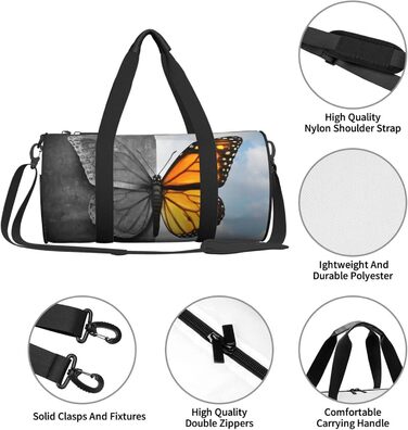 Спортивна сумка, дорожня сумка, з вишуканим принтом метеликів, сумка для подорожей та на ніч, чорна, універсальний розмір
