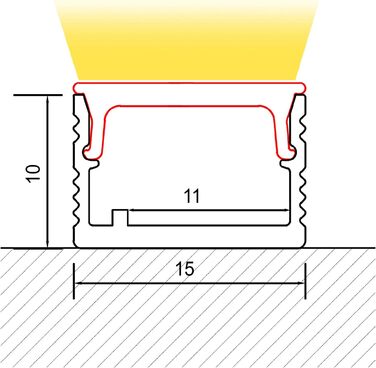 Профіль для світлодіодної плитки Fuchs Design 2 м - Алюмінієвий поверхневий профіль (15 x 10 мм) - Профільна стрічка без світлодіодної стрічки (молочно-білий) Без світлодіодного профілю для плитки - без світлодіодної стрічки