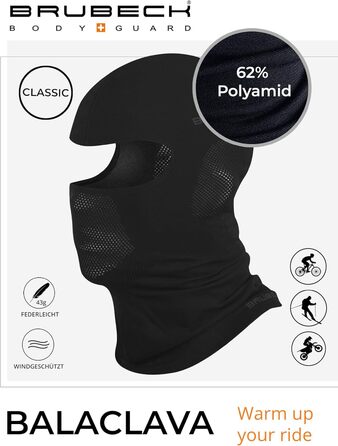 Унісекс-каркас BRUBECK Балаклава Функціональний Мериносова вовна Багатофункціональний шарф Шарф на шию Шарф на шию, розмір S, чорний