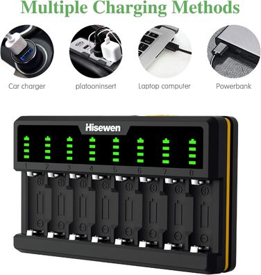Зарядний пристрій Hisewen для літієвих батарей CR123A, 8 відсіків для зарядного пристрою CR123a, сумісний з камерами Arlo VMC3030 VMK3200 VMS3330 3430 3530 та ліхтариком (батарея не входить до комплекту)