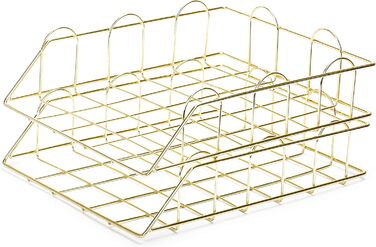 Лотки для листів/сортувальники паперу EXERZ, 2 шт., штабелювані лотки, органайзер для столу (золотий) 34 x 24 x 7 см золотий