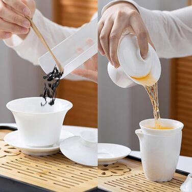 Порцеляновий набір для чаювання в китайському стилі Гунфу, портативний набір з чайником та 6 чашками, гайвань, ситечко для чаю та сумка все в одному для подорожей, активного відпочинку та як подарунок.