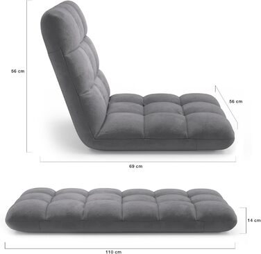 Розкладне підлогове крісло Garance на 15 позицій, велюр, антрацитово-сірий колір