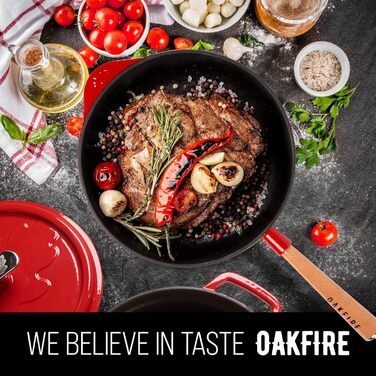 Чавунна сковорода Oakfire сковорода сотейник сковорода емальована 28см індукційна чавунна з антипригарною патиною, емаль. (червона