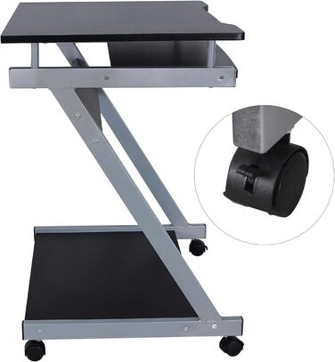 Стіл VASAGLE, комп'ютерний стіл на 4 коліщатках, 2 з яких з гальмами, шухляда для клавіатури з плавним ходом, простий у збірці Z-п