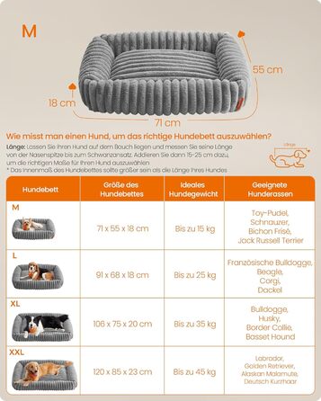 Ліжко для собак Feandrea, ортопедичний кошик для собак середнього розміру, миюча подушка для собак, пухнастий килимок для собак, м&39яка підкладка, 71 x 55 x 18 см, колір Dove Grey PGW311GD01 M (71 x 55 x 18 см) колір Dove Grey