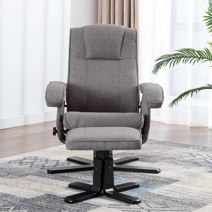 Крісло-табуретка з відкидною спинкою для телевізора, обертове крісло, поліестер, дерево, сірий колір