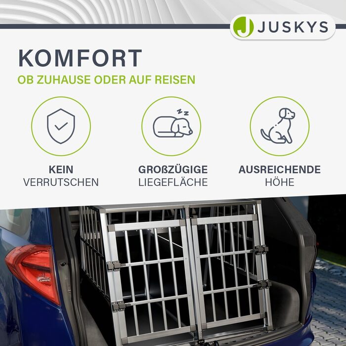Транспортувальний бокс для собак Juskys Alu XL - 96x970 см - Автомобільний клітка для собак, міцний та простий у догляді - 2 сітчасті дверцята, що замикаються - Дорожній бокс для собак