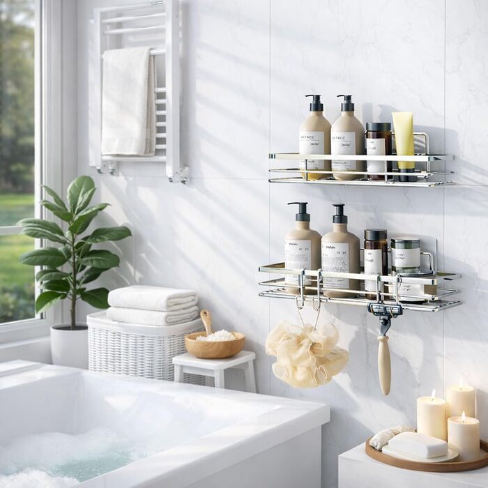 Полиця для душу без свердління, 2 шт., нержавіюча сталь SUS304, клейка полиця для ванної кімнати