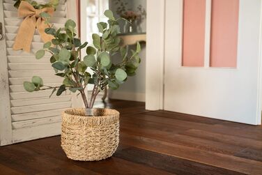 Круглий плетений кошик для зберігання Decorasian, виготовлений з екологічно чистої морської трави - діаметр 25 см, натуральний колір