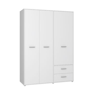 Шафа 140 150, біла шафа, шафа з орними дверима, 3 двері, з 2 шухлядами та полицями, біла, 145 см завширшки x 53 см завглибшки x 200 см заввишки. Біла 145 x 200 x 53 см, 3 двері