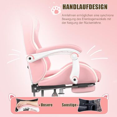 Ігрове крісло, Офісне крісло, Ігрове крісло, Ергономічне ігрове крісло з підставкою для ніг, поперековою опорою, підголівником та котячими вушками, М&39яке ігрове крісло, Обертове крісло для дівчаток 135 кг, Рожеве