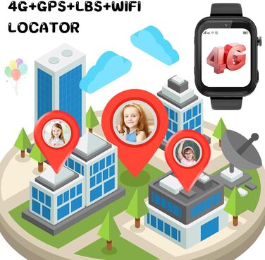 Дитячий смарт-годинник OKYUK з телефоном та GPS, відеодзвінками 4G/голосовим чатом/SOS/шкільним режимом/SMS/будильником, дитячий смарт-годинник з крокоміром та монітором сну, подарунок для дівчаток та хлопчиків (T45 чорний)