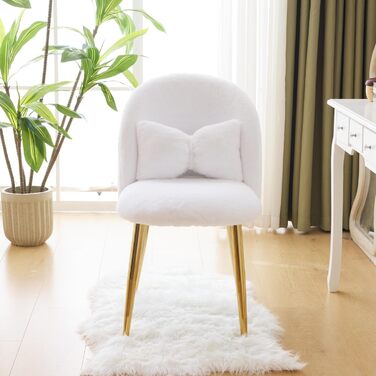 Крісло-туалет, крісло для вітальні, крісло для читання, з регульованими золотими ніжками та подушкою-бантом, імітація кролячого хутра (білий)
