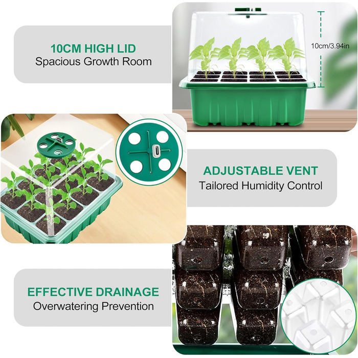 Коробка для розмноження DazSpirit для кімнатної теплиці з 5 упаковками з освітленням, міні-набір для розмноження для теплиць, освітлення рослин із таймером і регульованою яскравістю, лотки для розмноження розсади для теплиць, садівництво