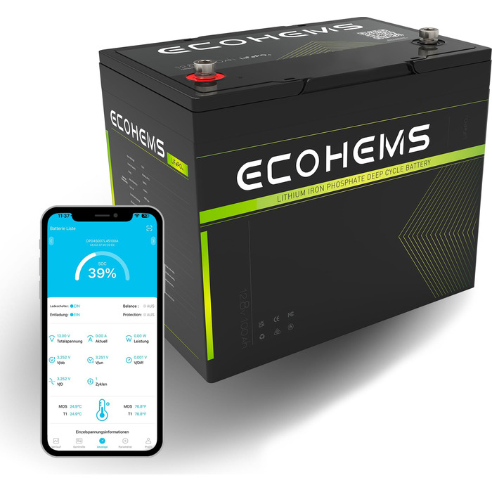 Акумулятори з 100A BMS, 15000 циклів, моніторинг Bluetooth 5.0, легкі та компактні літієві акумулятори для кемперів, човнів, сонячних накопичувачів та автономних систем 12v 300Ah 100AH x3, 3 шт., 12V 100Ah LiFePO4