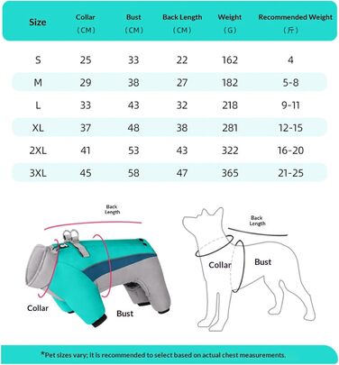 Зимове пальто для собак, повний чохол, теплий флісовий зимовий комбінезон для собак з інтегрованою шлейкою, водонепроникний, вітрозахисний, бампер для цуценят з 4 лапками, світловідбиваючий, водолазка, холодна погода (M)
