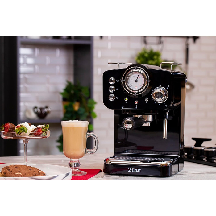 Кавоварка Zilan з піноутворювачем молока Машина для портафільтра Машина для капучино Кавоварка з портафільтром Резервуар для води 1,25 л 15 бар Ретро дизайн