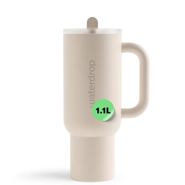 Термокружка Waterdrop з трубочкою 1,1 л Герметична, міцна пляшка для пиття з відкидною трубочкою, зберігає напої холодними протягом 12 годин, кухоль для пиття з кришкою, ізольована пляшка з нержавіючої сталі, зимово-білий колір