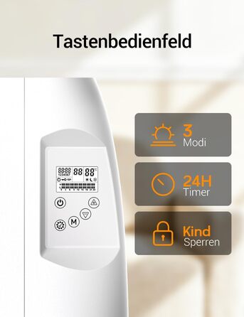 Конвекторний обігрівач 1500 Вт, електричний обігрівач з РК-дисплеєм, захистом від замерзання та блокуванням від дітей, настінний та підлоговий монтаж, білий електричний радіатор для вітальні та спальні