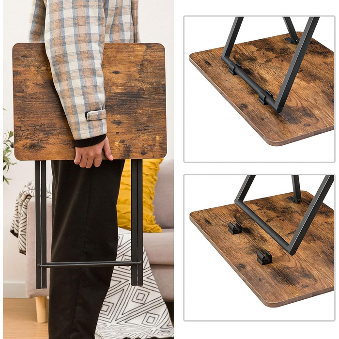 Приставний столик HOOBRO, складна тумбочка, журнальний столик, складна підставка для телевізора для обіду, обідня закуска, столики для ноутбука для невеликих приміщень, рустикальний коричневий EBF29BZ01