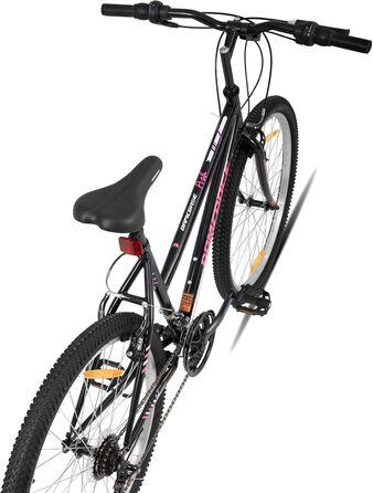 Жіночий гірський велосипед Hiland 24/26 дюймів, велосипед для дівчат та жінок, 18-швидкісний гірський велосипед з V-подібними гальмами, міцний гірський велосипед зі сталевою рамою, чорний/рожевий/білий, чорні колеса 24 дюйми