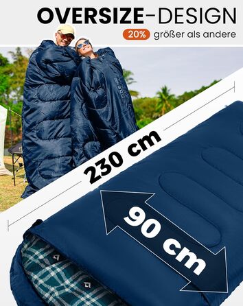Спальний мішок KingCamp для дорослих, зимовий, фланелевий, компактний, 3-4 сезони, ковдра для кемпінгу, подорожей, наметів, походів, на вулиці, в приміщенні, від 4C до -15C/230 x 90 см Thicker Pro Navy-L-Zip