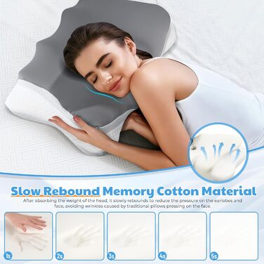 Подушка 2-в-1 з піни з ефектом пам&39яті, ортопедична подушка для шиї з чохлом Ice Silk, підтримуюча подушка для шиї, ергономічна подушка для сну на боці, для тих, хто спить на боці, на спині та на животі, 643612/9 см