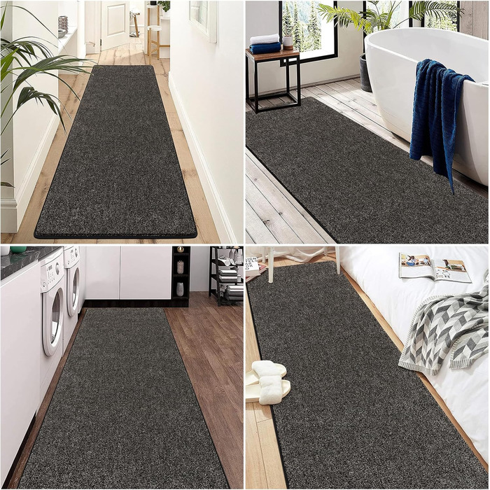 Килимова доріжка 80x200 см, що прається, для передпокою, нековзний килим для пральної машини, для передпокою, кухонна доріжка для вхідної зони, спальні, коридору, чорно-сірого кольору, чорно-сірого кольору, 80 x 200 см