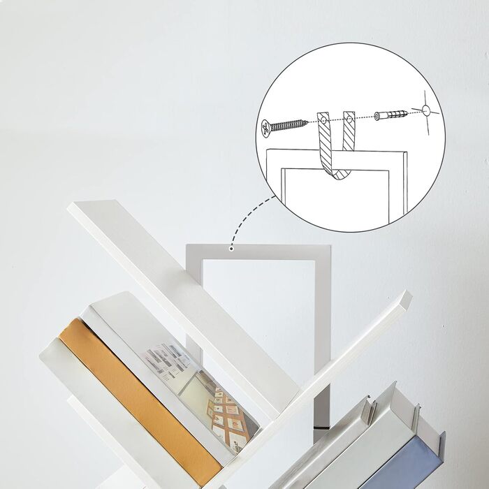 Книжкова полиця HOOBRO у формі дерева, підлогова книжкова полиця з 9 полицями, книжкова полиця для домашнього офісу для зберігання книг та компакт-дисків, міцна та стійка, для вітальні EWT08SJ01G1 34 x 20 x 116 см білий