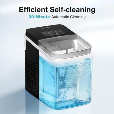 Машина для виробництва кубиків льоду WOLTU, 15 кг/24 години, 9 кубиків льоду за 7 хвилин, резервуар для води 1,4 л, 2 розміри кубиків льоду, світлодіодний екран, функція самоочищення, льодогенератор з прозорою кришкою, чорний 1,4 л чорний