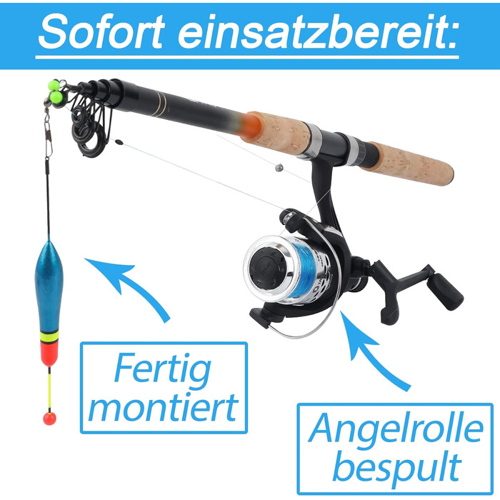 Набір для лову форелі/окуня з підсаком повністю зібраний та намотуваний Повний рибальський набір для звичайних рибалок та початківців, набір для лову форелі, вудка для форелі, довжина телескопічного вудилища 210 см