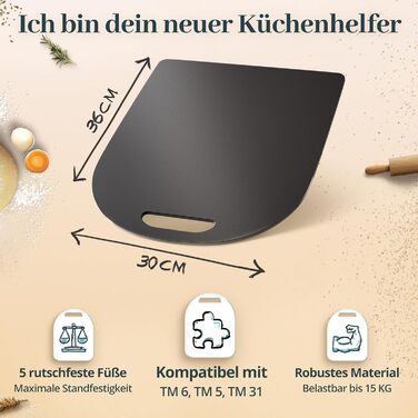 Розсувна дошка LAINFELD для Thermomix TM6 TM5 Чорне акрилове скло преміум класу Переміщення без зусиль без пошкодження ваг Роликова дошка Глайдер матовий чорний