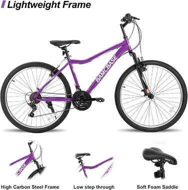 Жіночий гірський велосипед HILAND BAMCBASE 26 дюймів, 21-швидкісний сталевий рама для дорослих, чоловічий гірський велосипед з амортизаційною вилкою, фіолетовий