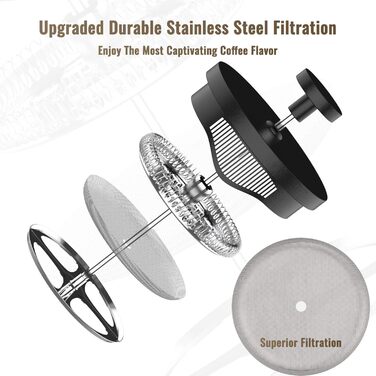 Френч-прес RAINBEAN 600 мл, кавоварка френч-прес, кавоварка з 3 фільтрами, термостійке товсте боросилікатне скло, чайний прес