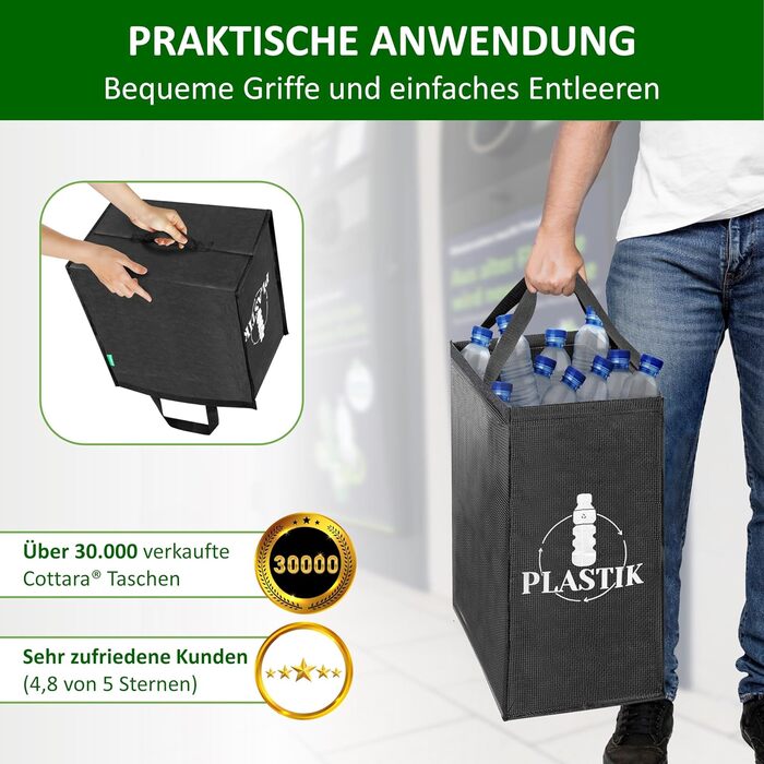 Система розділення відходів 3-сторонній пластик, скло, папір Стабільна підставка 4 x стабілізатори Ідеально підходить для розділен