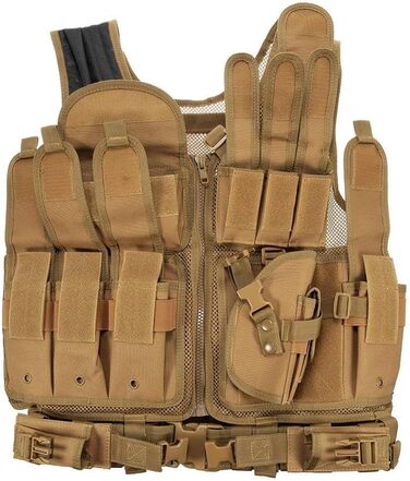 Чоловічий тактичний жилет Lejie Tactical Vest Чоловічий жилет на відкритому повітрі з кишенями - тактичний жилет для полювання риболовлі кемпінгу Airsoft Пейнтбол Військовий 58 * 40см TAN